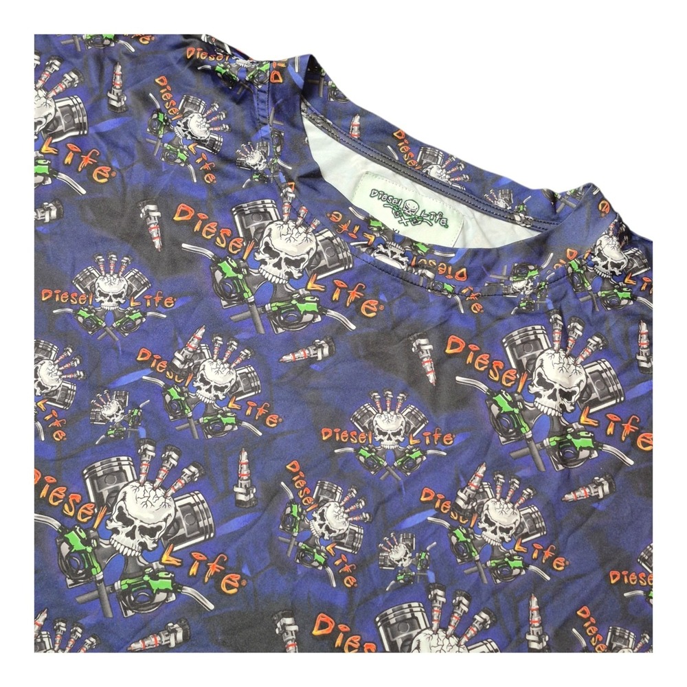 Diesel Life Adult XL Skull Engine Mechanic Graphic All Over Print T-Shirt